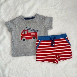 Baby Boden Gray Firetruck Tee with Matching Shorts